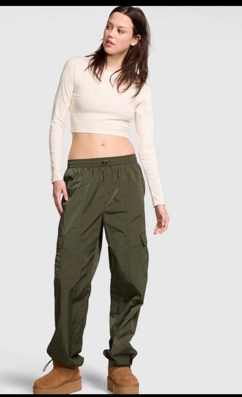 Victoria’s Secret PINK Parachute Cargo Pants Olive Green Size L
